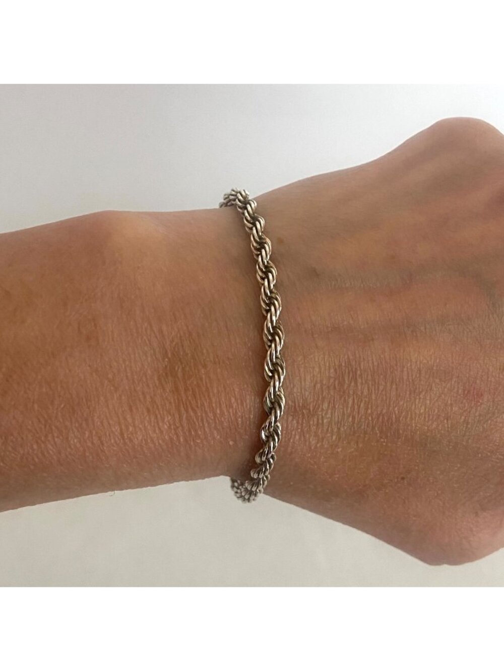 Vintage Unisex Sterling Silver 925 3.5mm Twisted Rope Chain Bracelet 7"